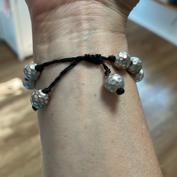 Sliver beaded bracket. hammered beads with crystal stone bead. - Picture 6 of 6